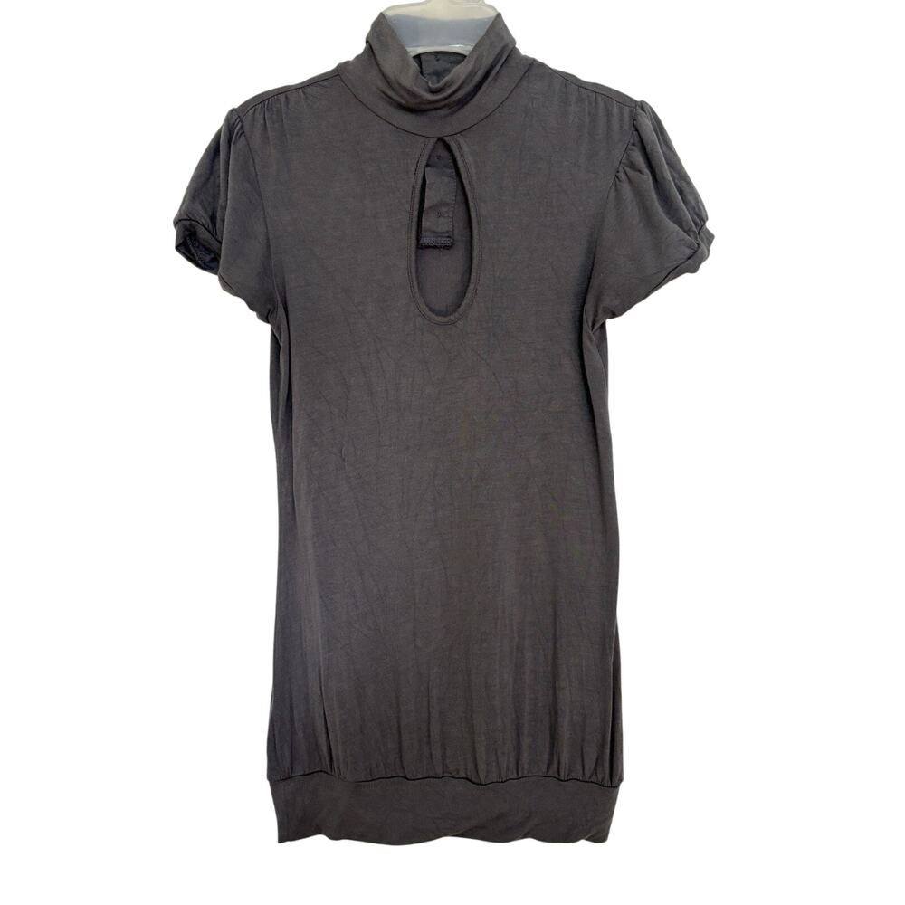 Y2K Twee Charlotte Russe Dark Gray Roll Neck Short Sleeve Top XS/S Fairy Grunge